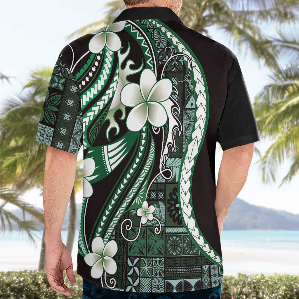 Samoa Siapo Tribal Pattern Hawaiian Shirt Forest Green Polynesian Plumeria Tapa Motif LT9 - Polynesian Pride