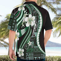 Samoa Siapo Tribal Pattern Hawaiian Shirt Forest Green Polynesian Plumeria Tapa Motif LT9 - Polynesian Pride