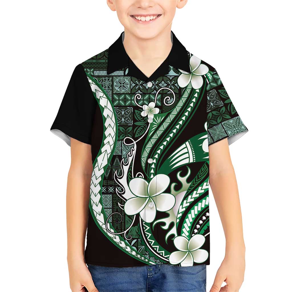 Samoa Siapo Tribal Pattern Hawaiian Shirt Forest Green Polynesian Plumeria Tapa Motif LT9 - Polynesian Pride