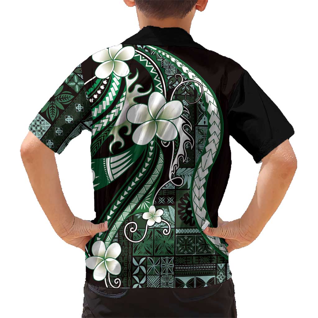 Samoa Siapo Tribal Pattern Hawaiian Shirt Forest Green Polynesian Plumeria Tapa Motif LT9 - Polynesian Pride