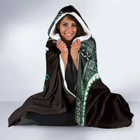 Samoa Siapo Tribal Pattern Hooded Blanket Forest Green Polynesian Plumeria Tapa Motif