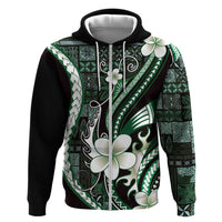 Samoa Siapo Tribal Pattern Hoodie Forest Green Polynesian Plumeria Tapa Motif