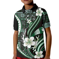 Samoa Siapo Tribal Pattern Kid Polo Shirt Forest Green Polynesian Plumeria Tapa Motif