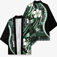 Samoa Siapo Tribal Pattern Kimono Forest Green Polynesian Plumeria Tapa Motif