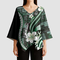 Samoa Siapo Tribal Pattern Kimono Sleeve Blouse Forest Green Polynesian Plumeria Tapa Motif