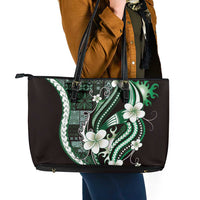 Samoa Siapo Tribal Pattern Leather Tote Bag Forest Green Polynesian Plumeria Tapa Motif