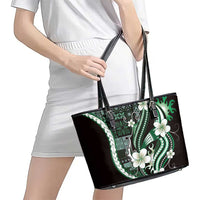 Samoa Siapo Tribal Pattern Leather Tote Bag Forest Green Polynesian Plumeria Tapa Motif