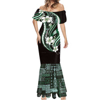 Samoa Siapo Tribal Pattern Mermaid Dress Forest Green Polynesian Plumeria Tapa Motif