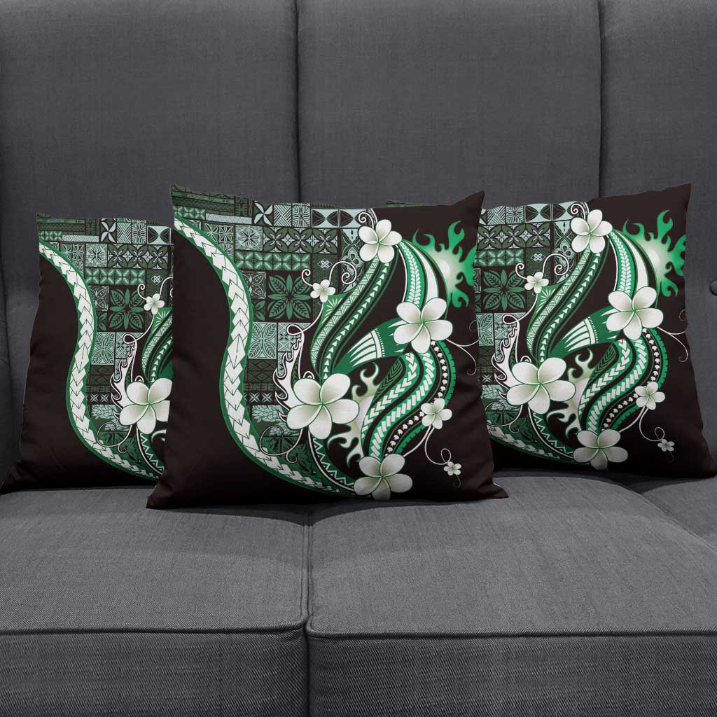 Samoa Siapo Tribal Pattern Pillow Cover Forest Green Polynesian Plumeria Tapa Motif