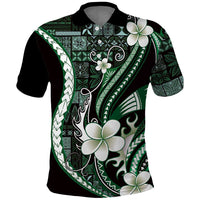 Samoa Siapo Tribal Pattern Polo Shirt Forest Green Polynesian Plumeria Tapa Motif