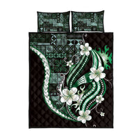 Samoa Siapo Tribal Pattern Quilt Bed Set Forest Green Polynesian Plumeria Tapa Motif