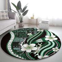 Samoa Siapo Tribal Pattern Round Carpet Forest Green Polynesian Plumeria Tapa Motif