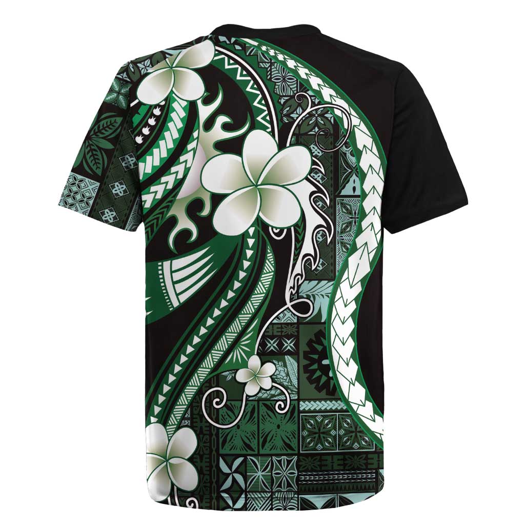 Samoa Siapo Tribal Pattern Rugby Jersey Forest Green Polynesian Plumeria Tapa Motif