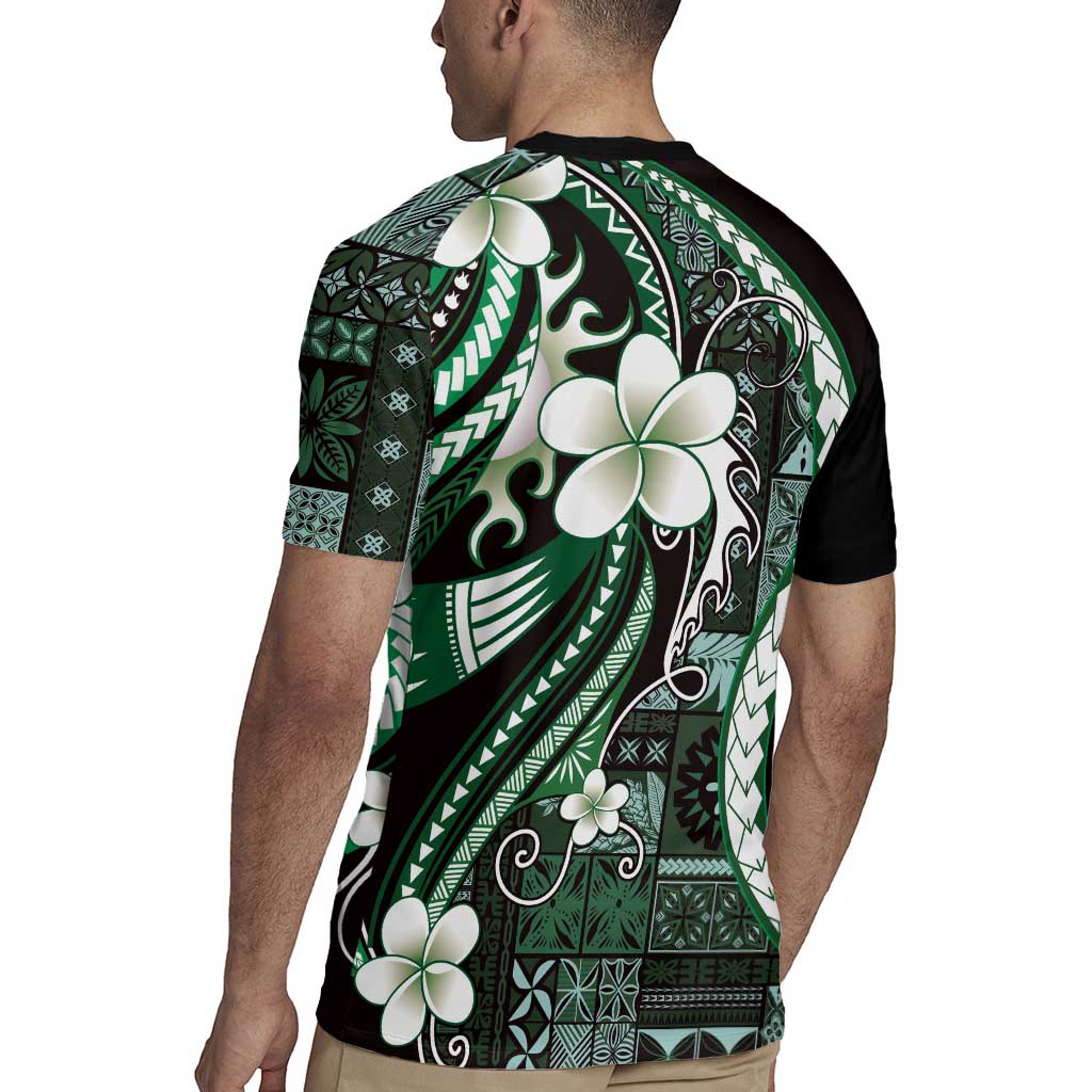 Samoa Siapo Tribal Pattern Rugby Jersey Forest Green Polynesian Plumeria Tapa Motif