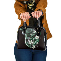 Samoa Siapo Tribal Pattern Shoulder Handbag Forest Green Polynesian Plumeria Tapa Motif