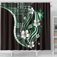 Samoa Siapo Tribal Pattern Shower Curtain Forest Green Polynesian Plumeria Tapa Motif