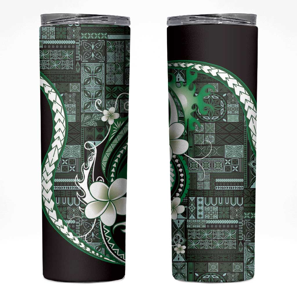 Samoa Siapo Tribal Pattern Skinny Tumbler Forest Green Polynesian Plumeria Tapa Motif