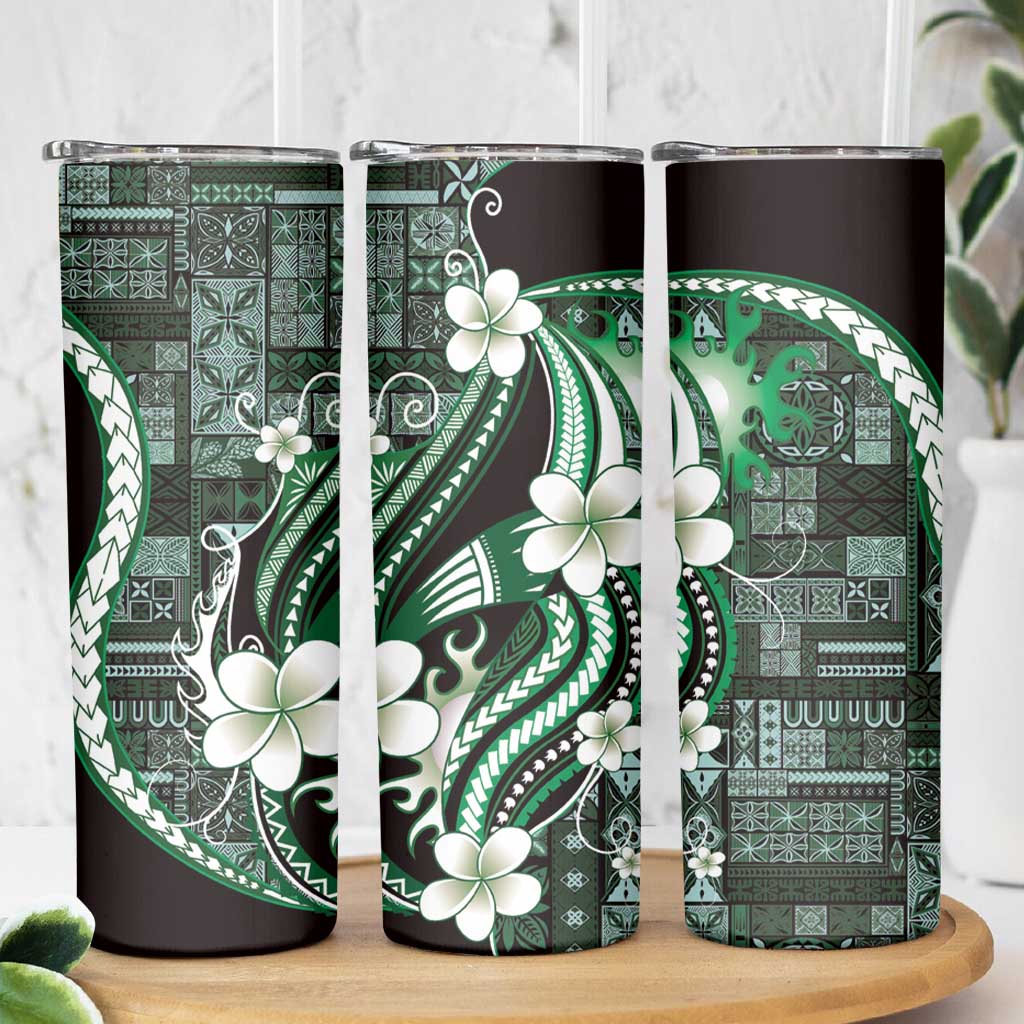 Samoa Siapo Tribal Pattern Skinny Tumbler Forest Green Polynesian Plumeria Tapa Motif LT9 - Polynesian Pride