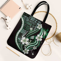 Samoa Siapo Tribal Pattern Tote Bag Forest Green Polynesian Plumeria Tapa Motif