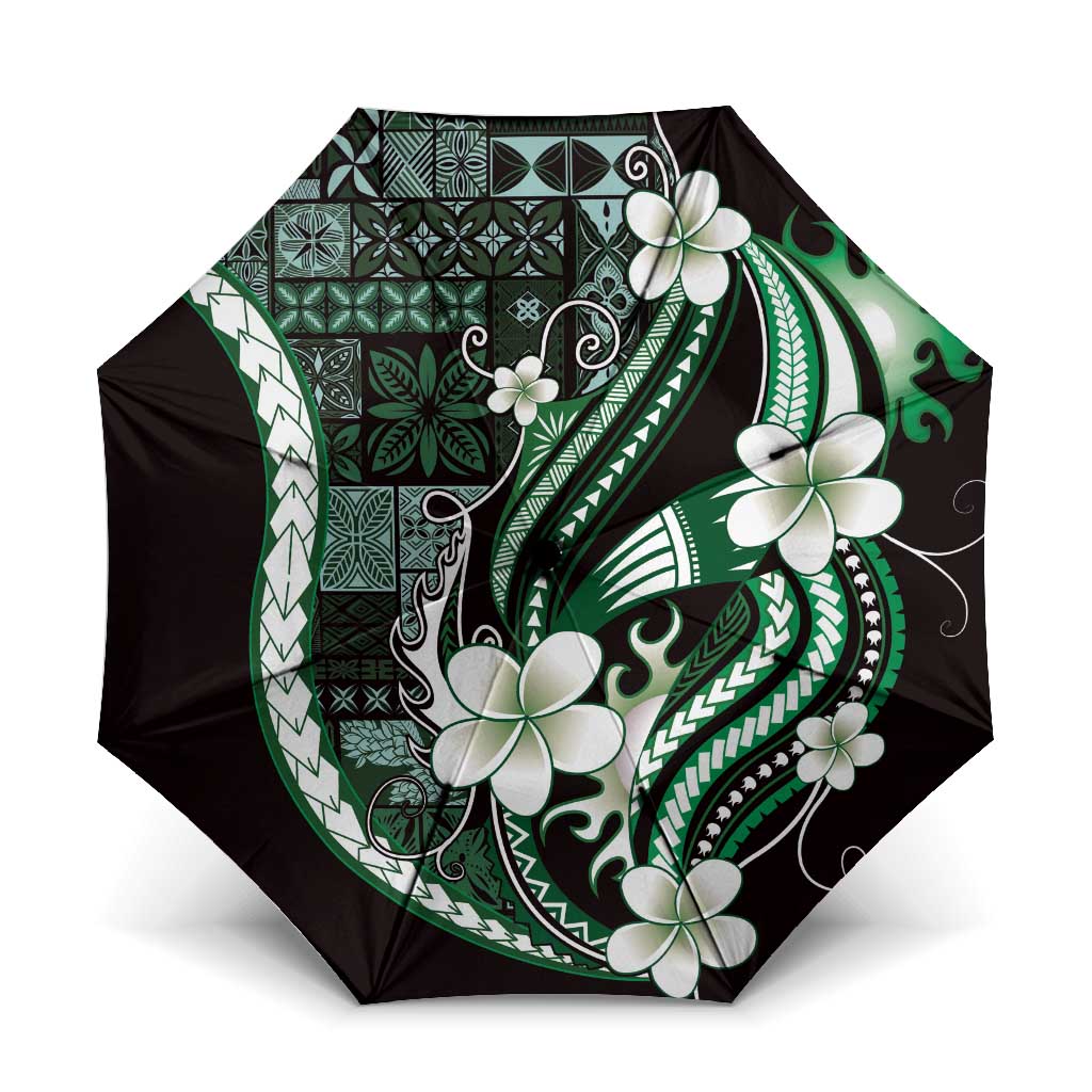 Samoa Siapo Tribal Pattern Umbrella Forest Green Polynesian Plumeria Tapa Motif