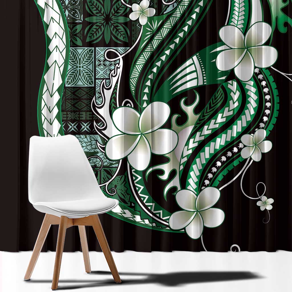 Samoa Siapo Tribal Pattern Window Curtain Forest Green Polynesian Plumeria Tapa Motif
