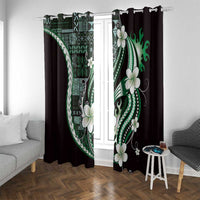 Samoa Siapo Tribal Pattern Window Curtain Forest Green Polynesian Plumeria Tapa Motif
