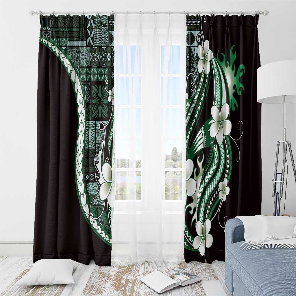 Samoa Siapo Tribal Pattern Window Curtain Forest Green Polynesian Plumeria Tapa Motif