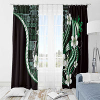 Samoa Siapo Tribal Pattern Window Curtain Forest Green Polynesian Plumeria Tapa Motif