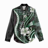 Samoa Siapo Tribal Pattern Women Casual Shirt Forest Green Polynesian Plumeria Tapa Motif