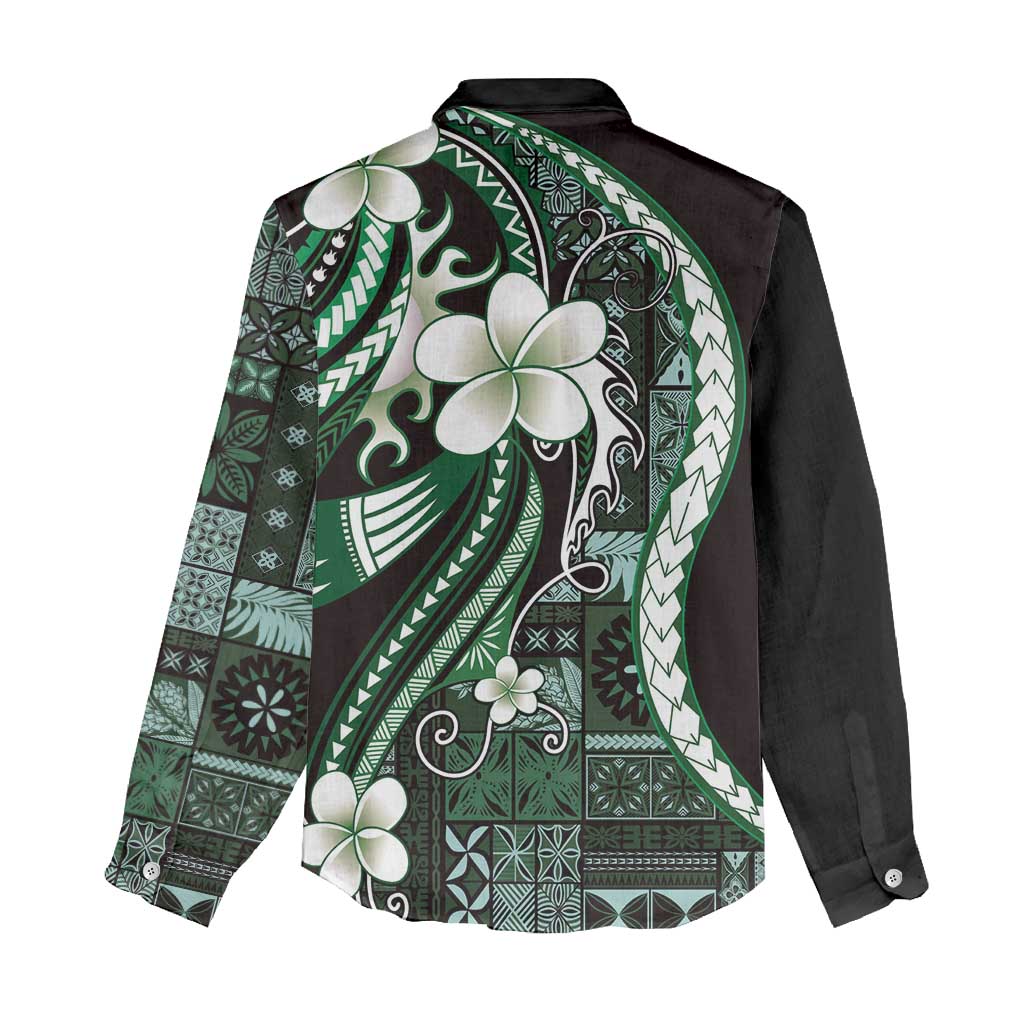 Samoa Siapo Tribal Pattern Women Casual Shirt Forest Green Polynesian Plumeria Tapa Motif