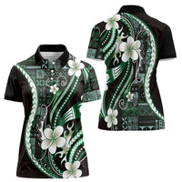 Samoa Siapo Tribal Pattern Women Polo Shirt Forest Green Polynesian Plumeria Tapa Motif
