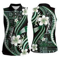 Samoa Siapo Tribal Pattern Women Sleeveless Polo Shirt Forest Green Polynesian Plumeria Tapa Motif LT9 - Polynesian Pride