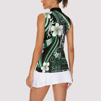 Samoa Siapo Tribal Pattern Women Sleeveless Polo Shirt Forest Green Polynesian Plumeria Tapa Motif LT9 - Polynesian Pride
