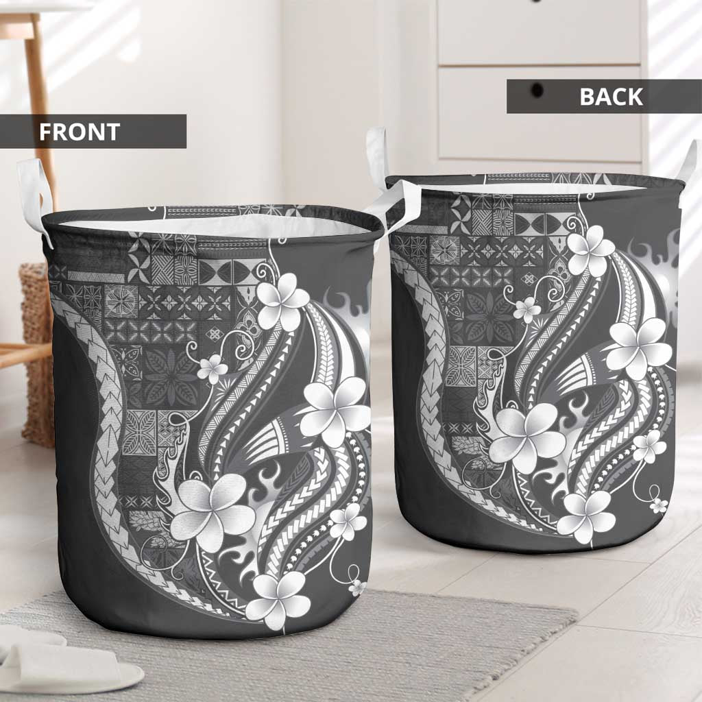 Samoa Siapo Tribal Pattern Laundry Basket Light Gray Polynesian Plumeria Tapa Motif