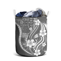 Samoa Siapo Tribal Pattern Laundry Basket Light Gray Polynesian Plumeria Tapa Motif