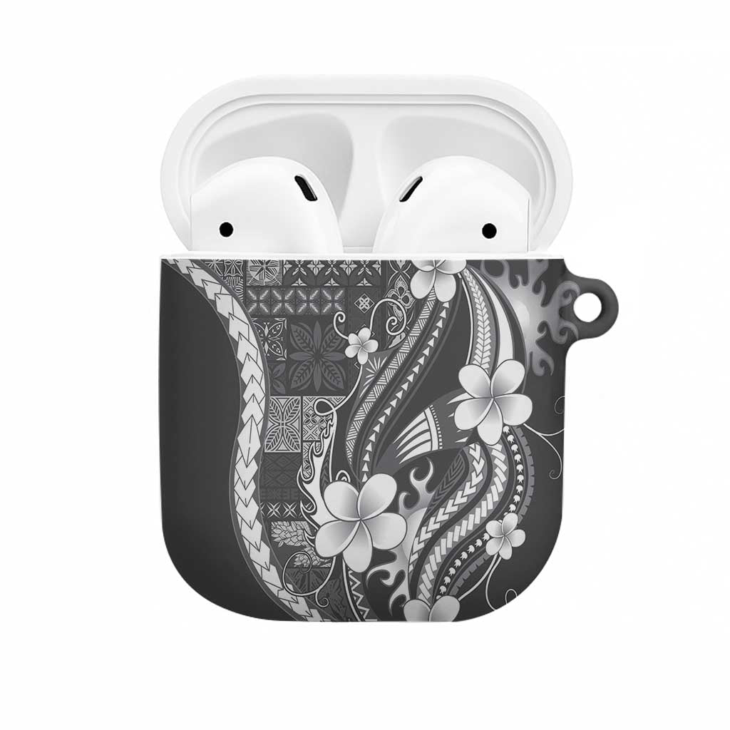 Samoa Siapo Tribal Pattern AirPods Case Light Gray Polynesian Plumeria Tapa Motif