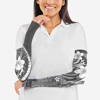 Samoa Siapo Tribal Pattern Arm Sleeves Light Gray Polynesian Plumeria Tapa Motif