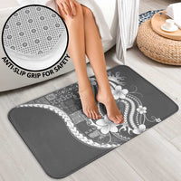 Samoa Siapo Tribal Pattern Bathroom Set Light Gray Polynesian Plumeria Tapa Motif