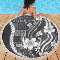 Samoa Siapo Tribal Pattern Beach Blanket Light Gray Polynesian Plumeria Tapa Motif