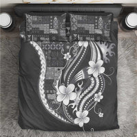 Samoa Siapo Tribal Pattern Bedding Set Light Gray Polynesian Plumeria Tapa Motif
