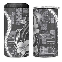 Samoa Siapo Tribal Pattern 4 in 1 Can Cooler Tumbler Light Gray Polynesian Plumeria Tapa Motif
