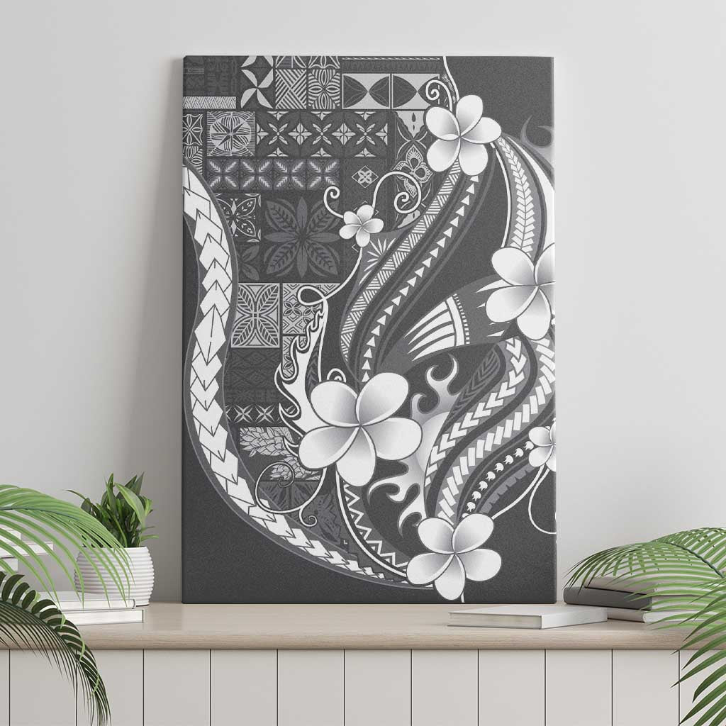 Samoa Siapo Tribal Pattern Canvas Wall Art Light Gray Polynesian Plumeria Tapa Motif