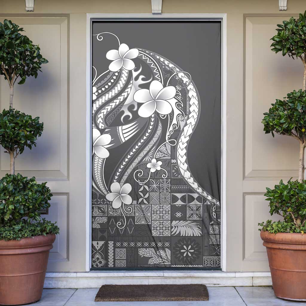 Samoa Siapo Tribal Pattern Door Cover Light Gray Polynesian Plumeria Tapa Motif LT9 Gray - Polynesian Pride