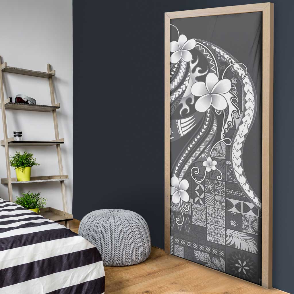 Samoa Siapo Tribal Pattern Door Cover Light Gray Polynesian Plumeria Tapa Motif LT9 - Polynesian Pride