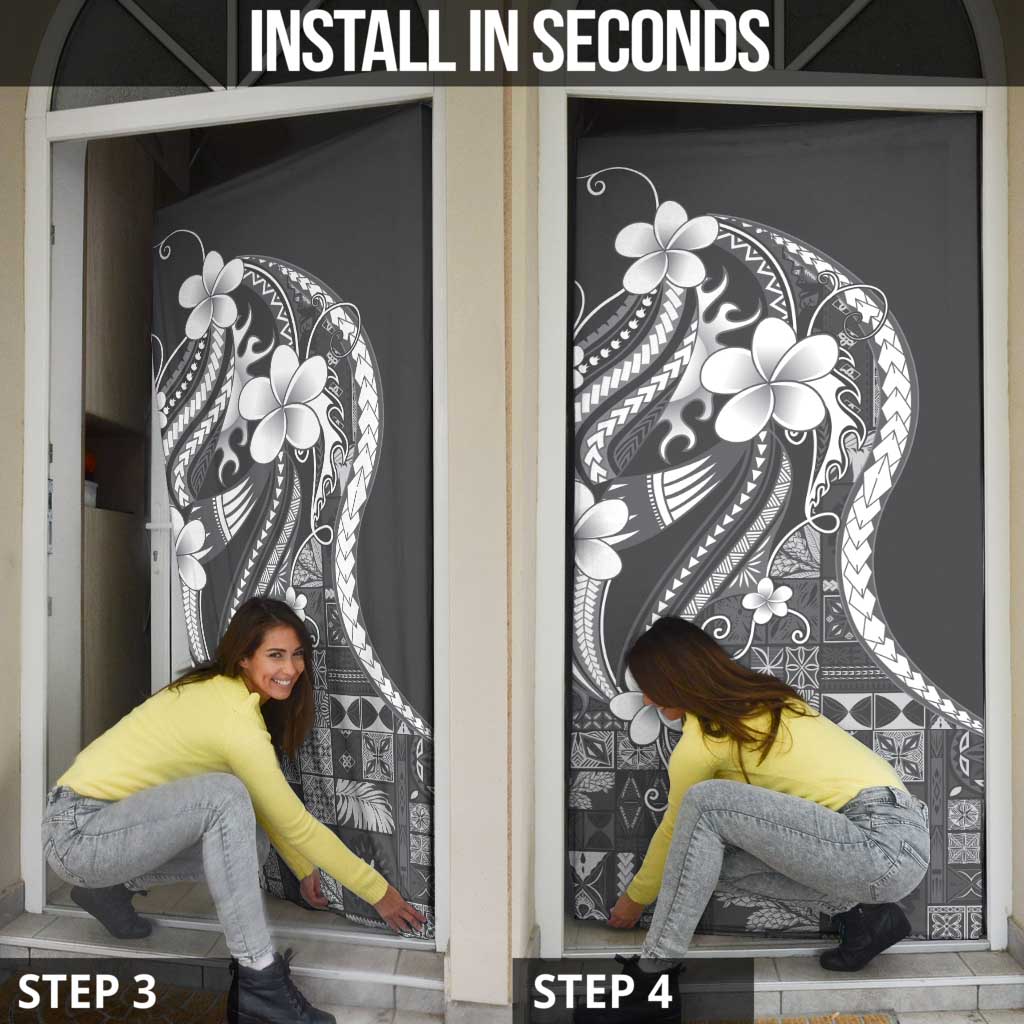 Samoa Siapo Tribal Pattern Door Cover Light Gray Polynesian Plumeria Tapa Motif LT9 - Polynesian Pride