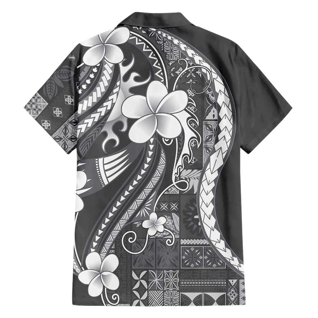 Samoa Siapo Tribal Pattern Family Matching Long Sleeve Bodycon Dress and Hawaiian Shirt Light Gray Polynesian Plumeria Tapa Motif LT9 - Polynesian Pride
