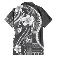 Samoa Siapo Tribal Pattern Family Matching Off Shoulder Maxi Dress and Hawaiian Shirt Light Gray Polynesian Plumeria Tapa Motif LT9 - Polynesian Pride