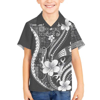 Samoa Siapo Tribal Pattern Family Matching Off Shoulder Maxi Dress and Hawaiian Shirt Light Gray Polynesian Plumeria Tapa Motif LT9 Son's Shirt Gray - Polynesian Pride