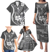 Samoa Siapo Tribal Pattern Family Matching Puletasi and Hawaiian Shirt Light Gray Polynesian Plumeria Tapa Motif LT9 - Polynesian Pride