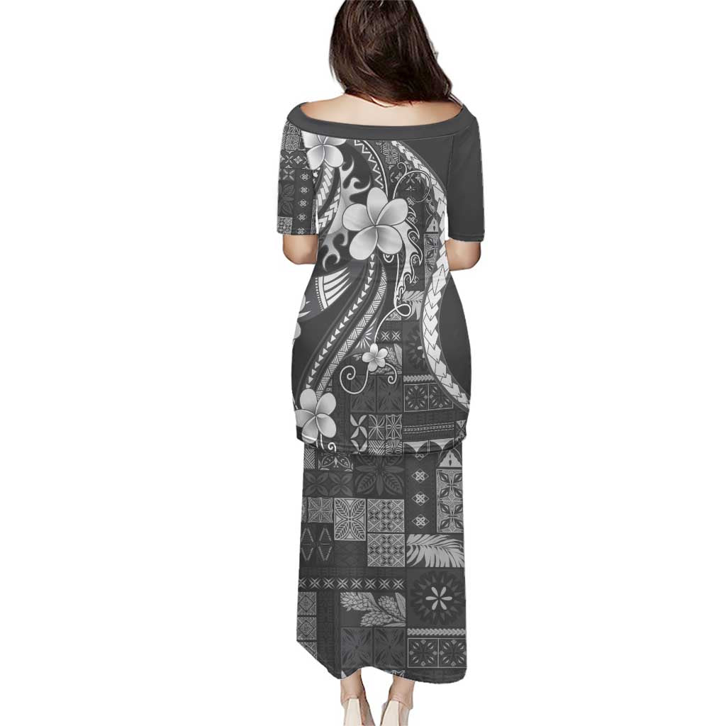 Samoa Siapo Tribal Pattern Family Matching Puletasi and Hawaiian Shirt Light Gray Polynesian Plumeria Tapa Motif LT9 - Polynesian Pride